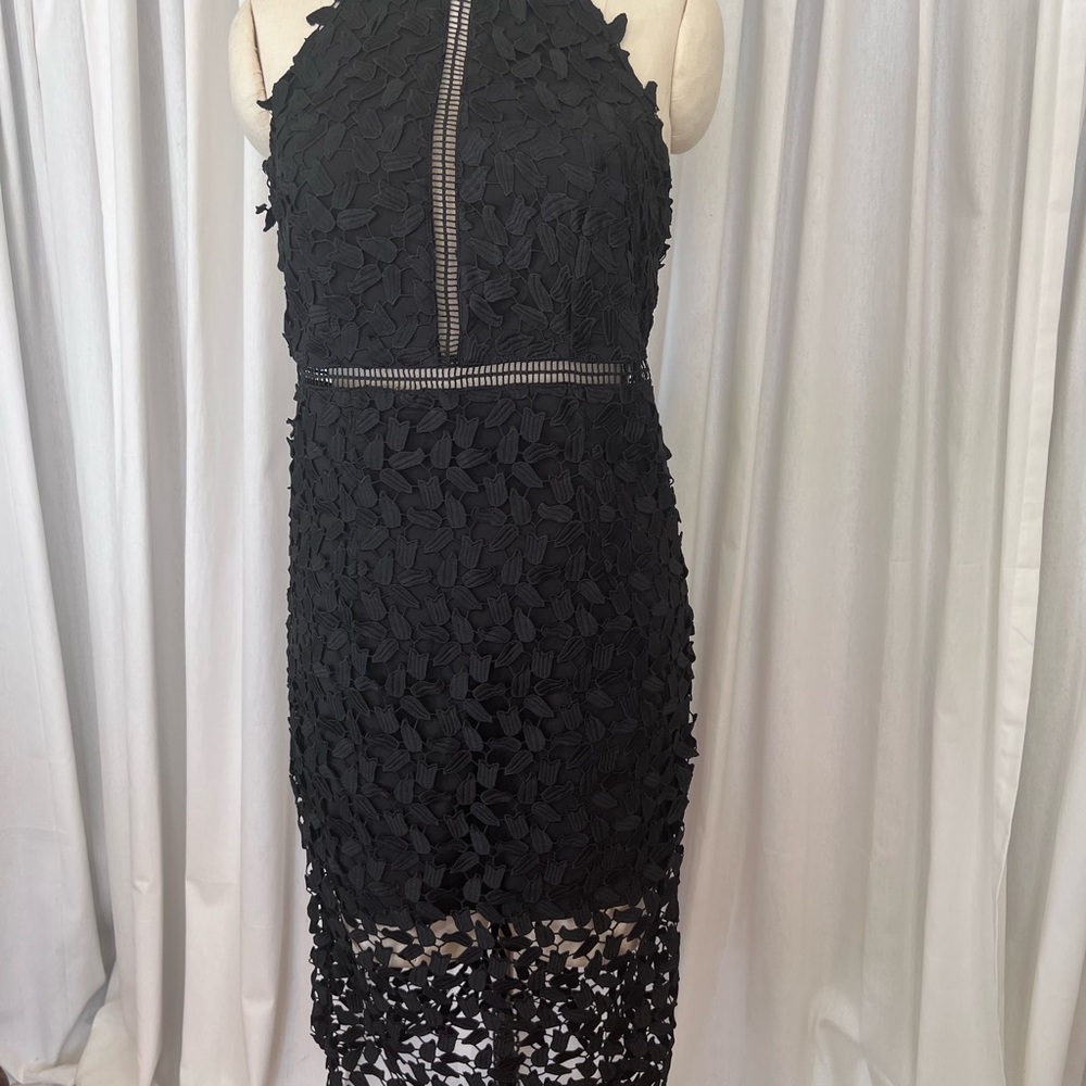 Bardot NWT  Black Crochet Lace Midi Halter Dress